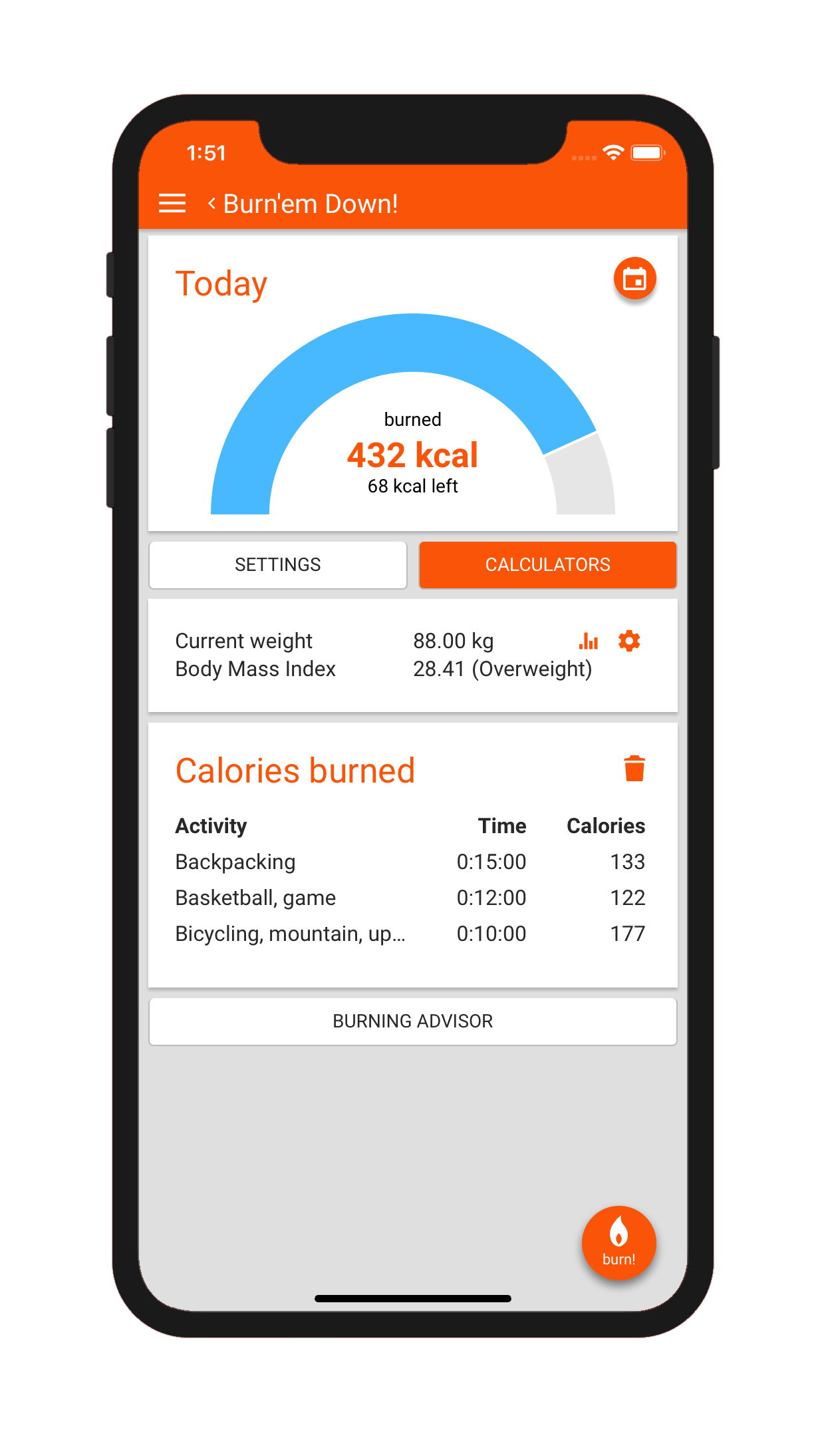 Burn'em Down! Calories + Fat - Burn calories easier. Be fit. Take care of  your weight. Know your training zones - app for Android, iOS and mobile  devices - CREAM.SOFTWARE - polskie